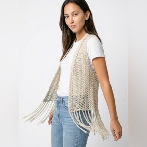Bohemian Knit Vest One Size Braided Fringe  Layering Festival Piece